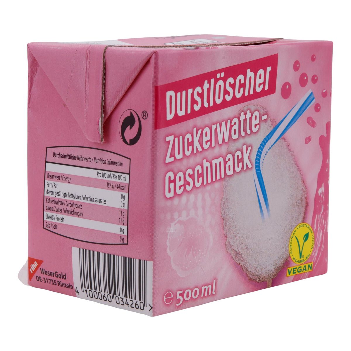 Zuckerwatte Durstlöscher | Veganes Süßgetränk | 500 ml DURTSLOESCHER