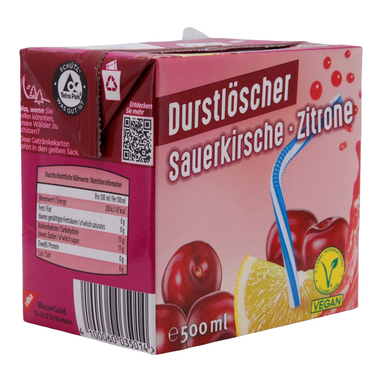 Zure Kers-Citroen Dorstlesser | Vegan | Verfrissend drankje met vruchtensap | 500 ml