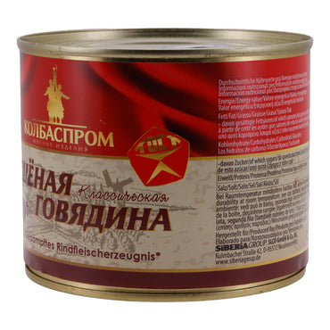 Prodotto di carne bovina cotta Kolbasprom | 60 % carne bovina | In lattina | 525 g
