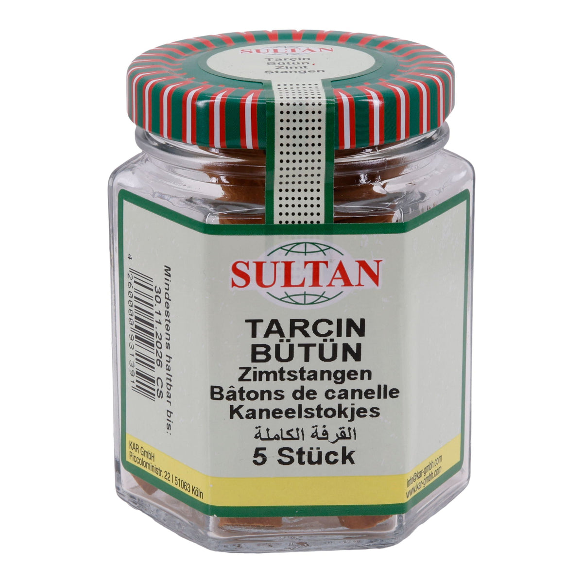 Zimtstangen Sultan | Ganze Zimtstangen | Hochwertig, Aromastäbchen, im Glas | 5 Stück