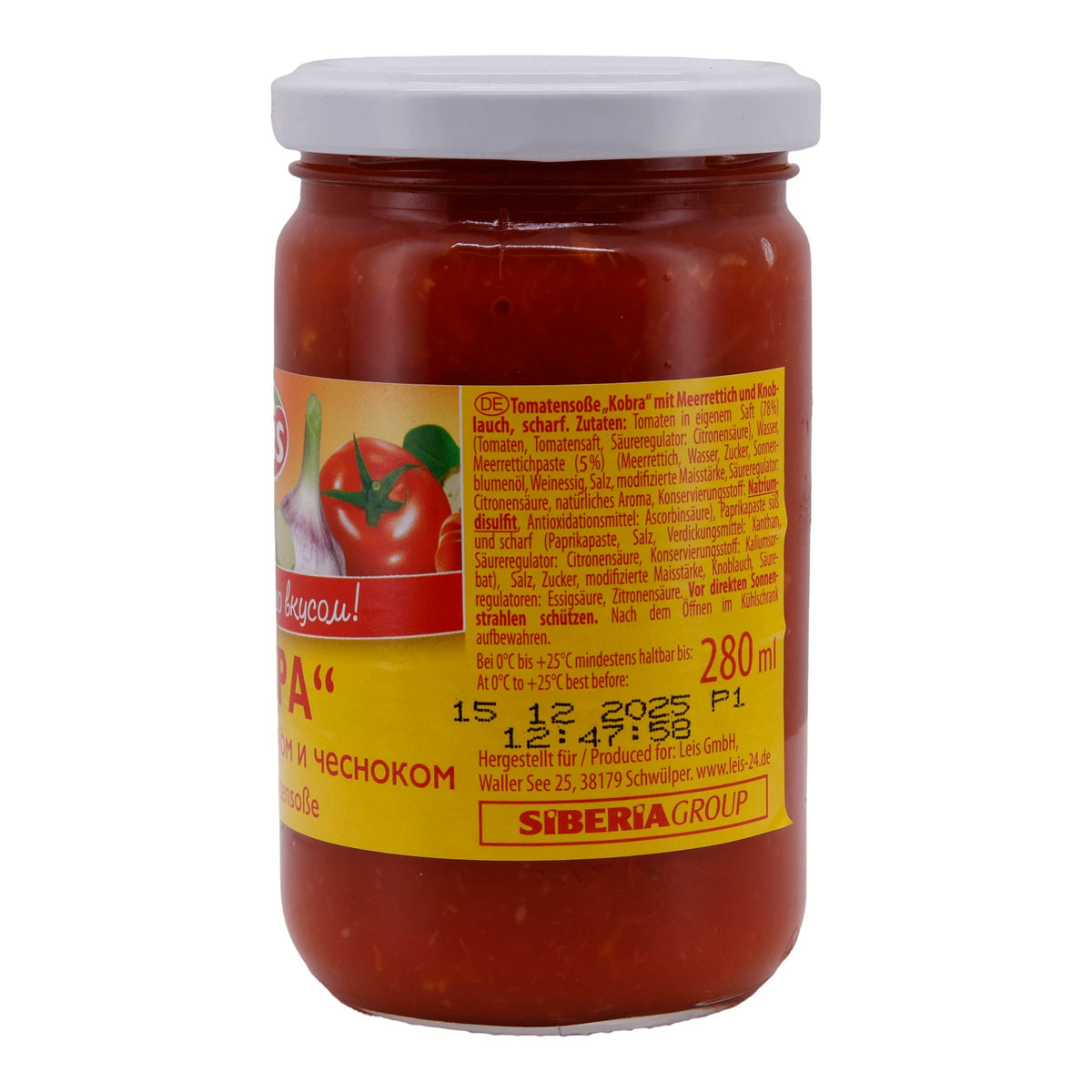 Tomatensoße Leis | Kobra | Scharf, mit Meerrettich & Knoblauch | 280 ml LEIS