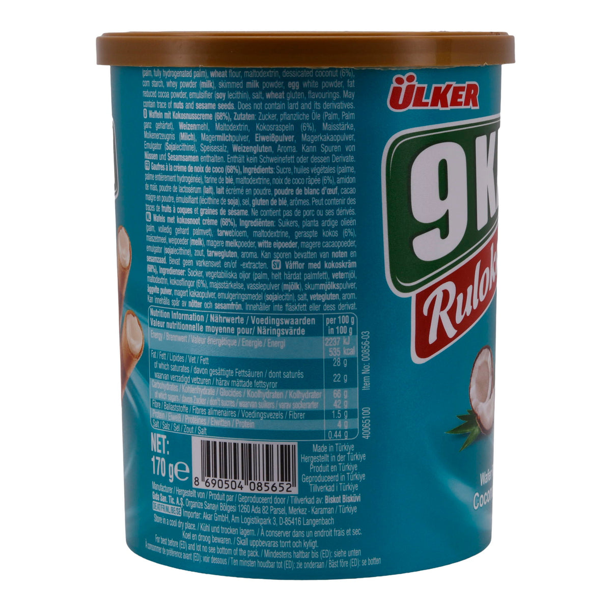 Waffelröllchen Ülker | Rulokat mit Kokoscreme | Knusprig, exotische Füllung | 170 g UELKER