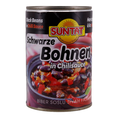 Fagioli neri in salsa di chili SUNTAT | Fagioli | Esperienza di gusto piccante dalla Turchia | 400 g