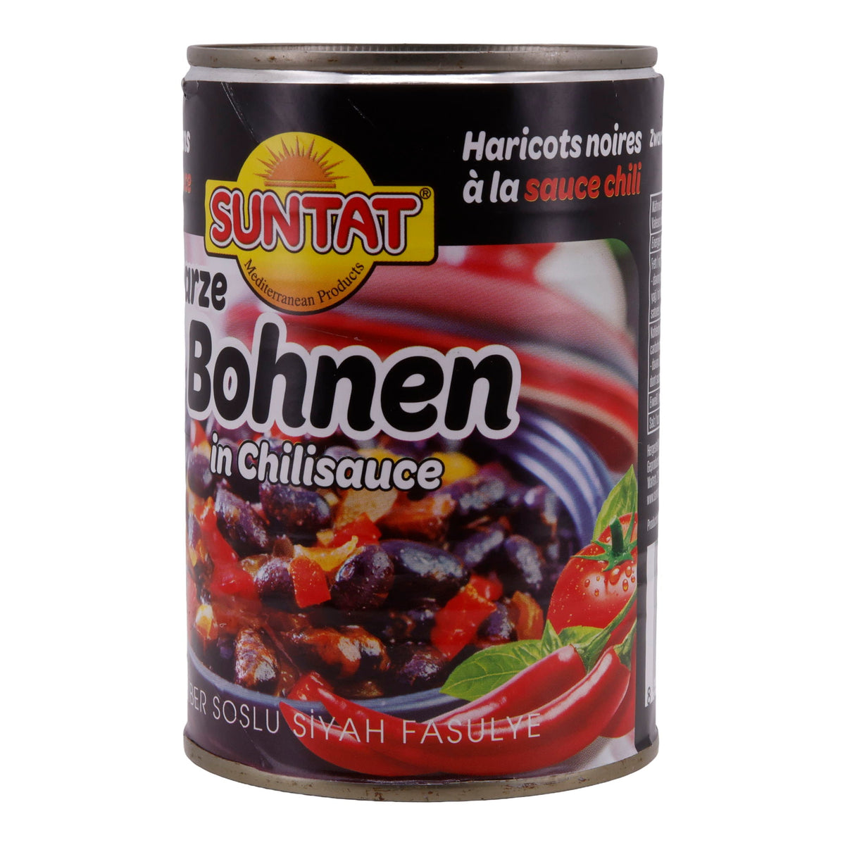 Schwarze Bohnen in Chilisauce SUNTAT | Bohnen | Pikantes Geschmackserlebnis aus der Türkei | 400 g