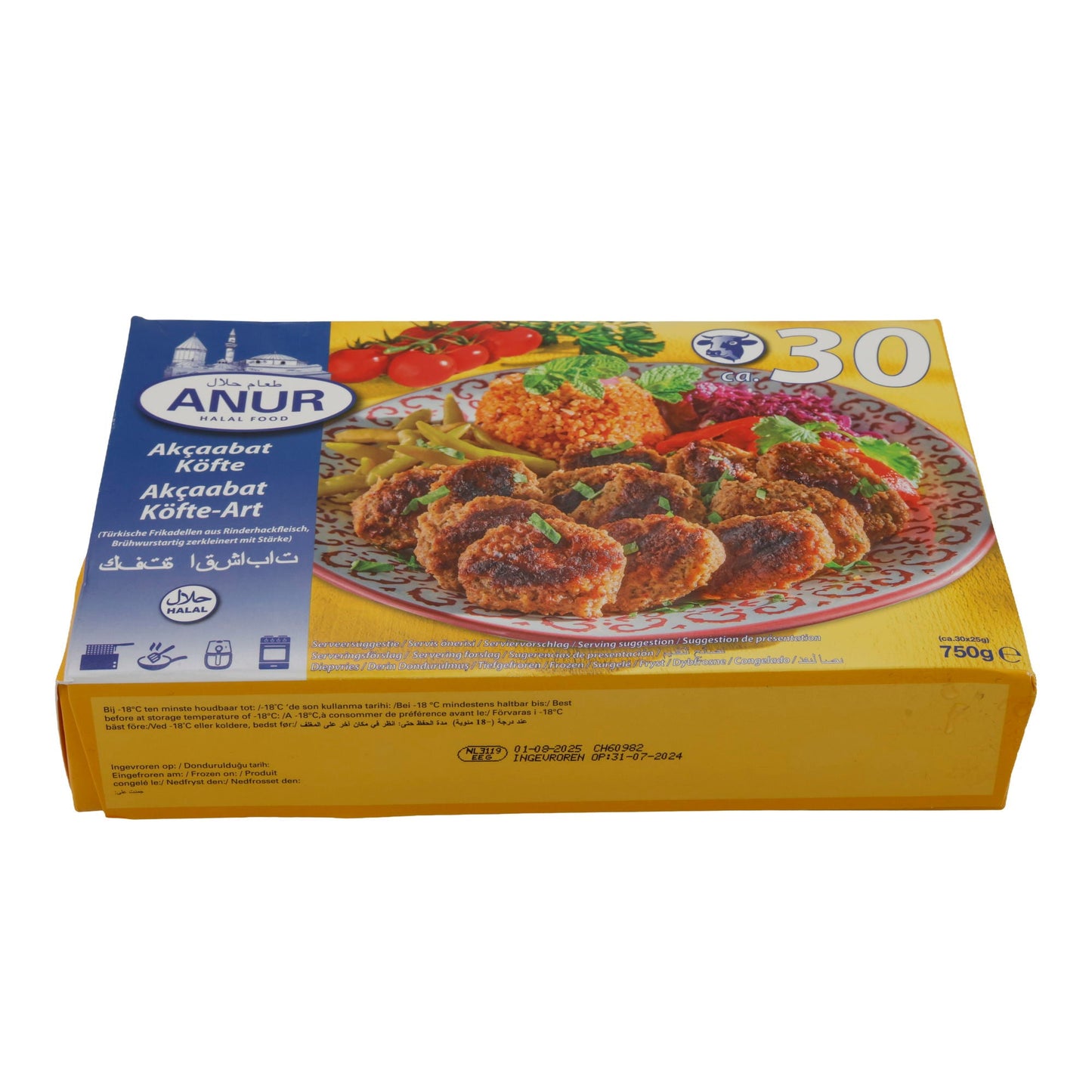Akçaabat Köfte ANUR | Halal Rindfleisch-Frikadellen | Türkische Art, tiefgefroren | 750 g (ca. 30 Stück)