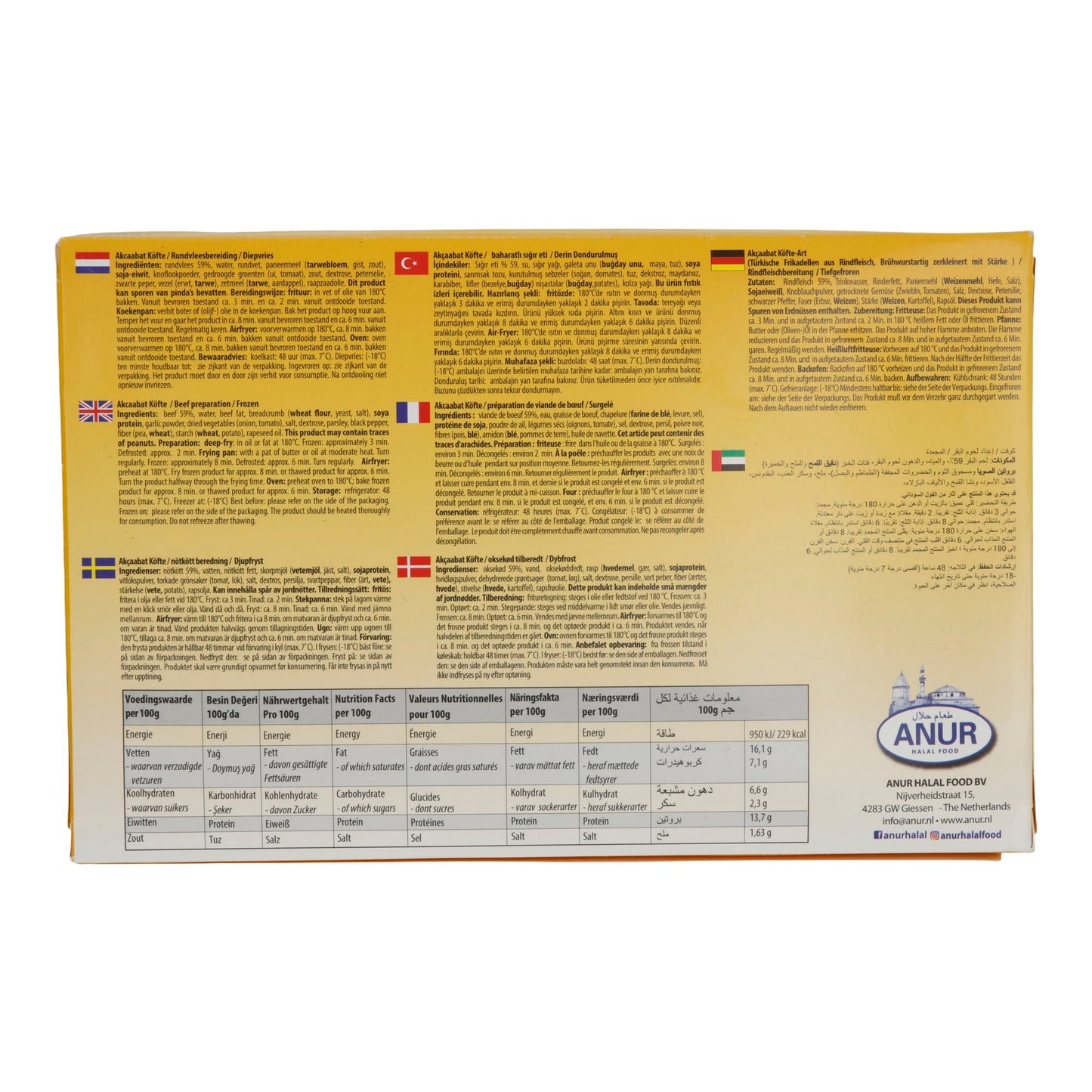 Akçaabat Köfte ANUR | Halal Rindfleisch-Frikadellen | Türkische Art, tiefgefroren | 750 g (ca. 30 Stück)