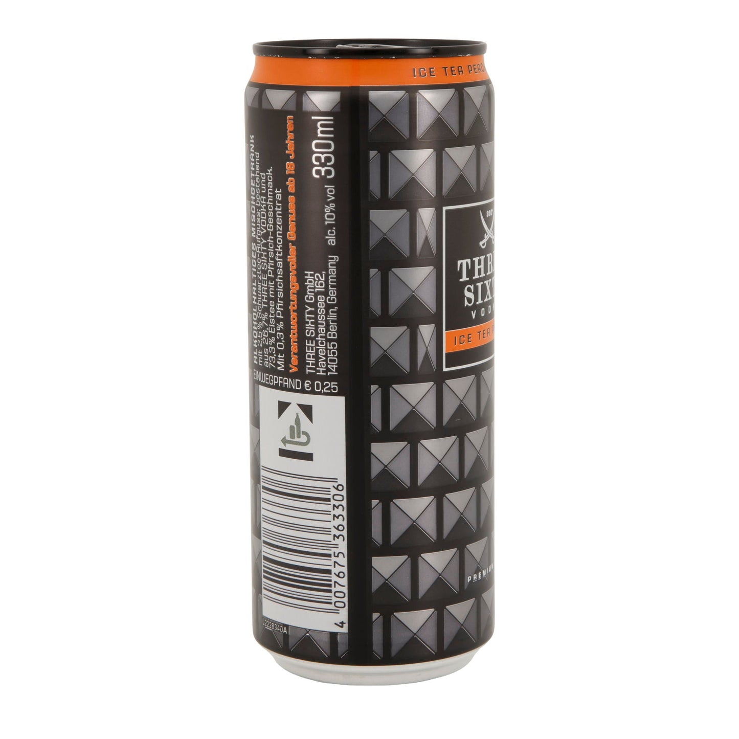 Alkoholisches Mischgetränk Three Sixty Vodka | Ice Tea Peach | 10 % vol | 0,33 l Dose