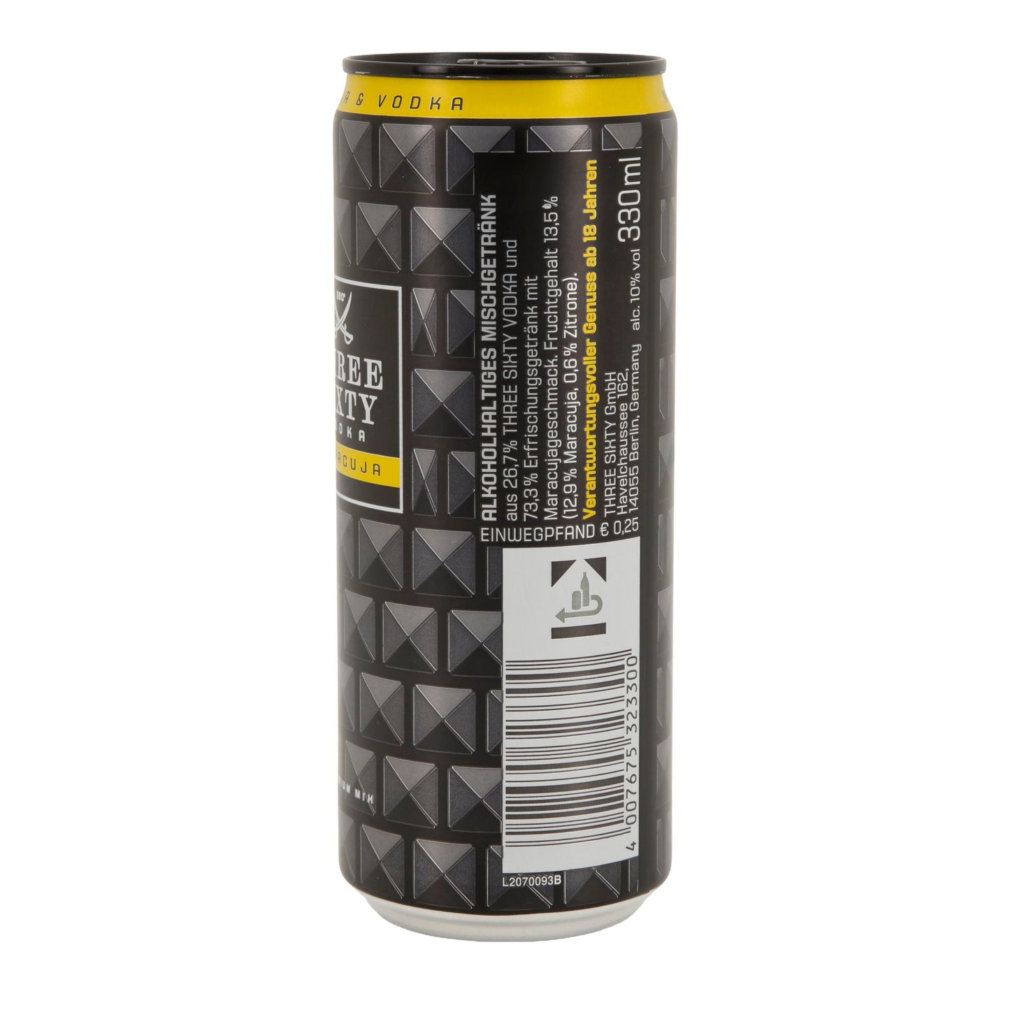 Alkoholisches Mischgetränk Three Sixty Vodka | Maracuja | 10 % vol | 0,33 l Dose