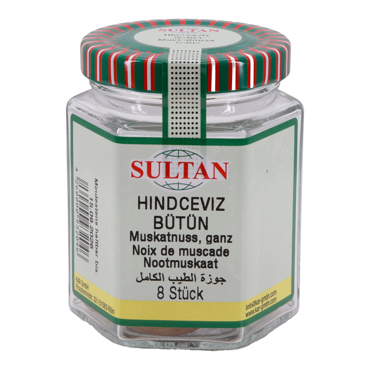Muskatnuss Sultan | Ganze Muskatnuss | 8 Stück im Glas