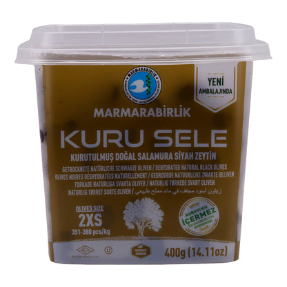 Oliven Marmarabirlik | Kuru Sele 2XS | Traditionell getrocknete schwarze Oliven | 400 g
