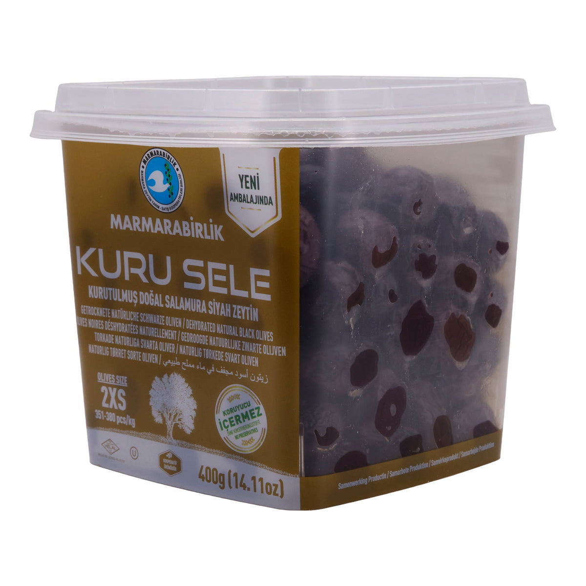 Oliven Marmarabirlik | Kuru Sele 2XS | Traditionell getrocknete schwarze Oliven | 400 g