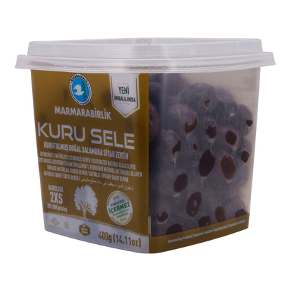 Oliven Marmarabirlik | Kuru Sele 2XS | Traditionell getrocknete schwarze Oliven | 400 g