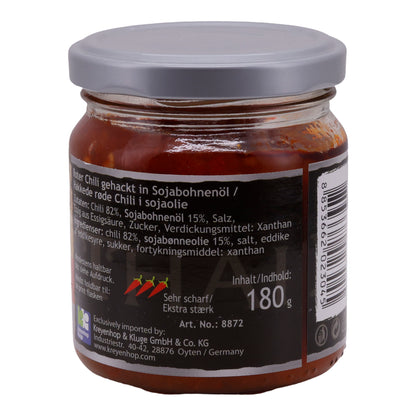 Roter Chili Thai Pride | Haché dans l'huile de soja | Très épicé | idéal pour sauces et dips | 180 g