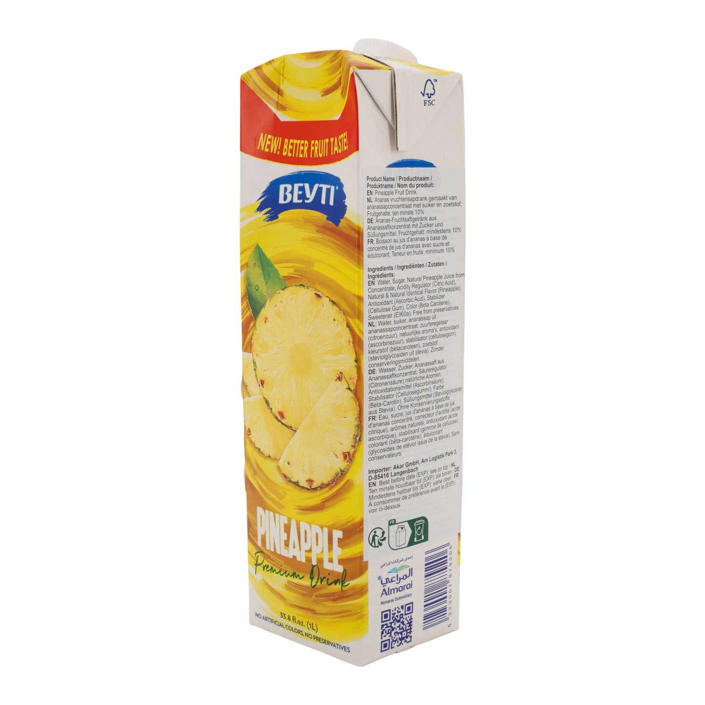 Ananas-Fruchtsaftgetränk Almarai | Beyti meyve suyu cesitleri | Mit Zucker und Stevia | Fruchtgehalt 10 % | 1 Liter
