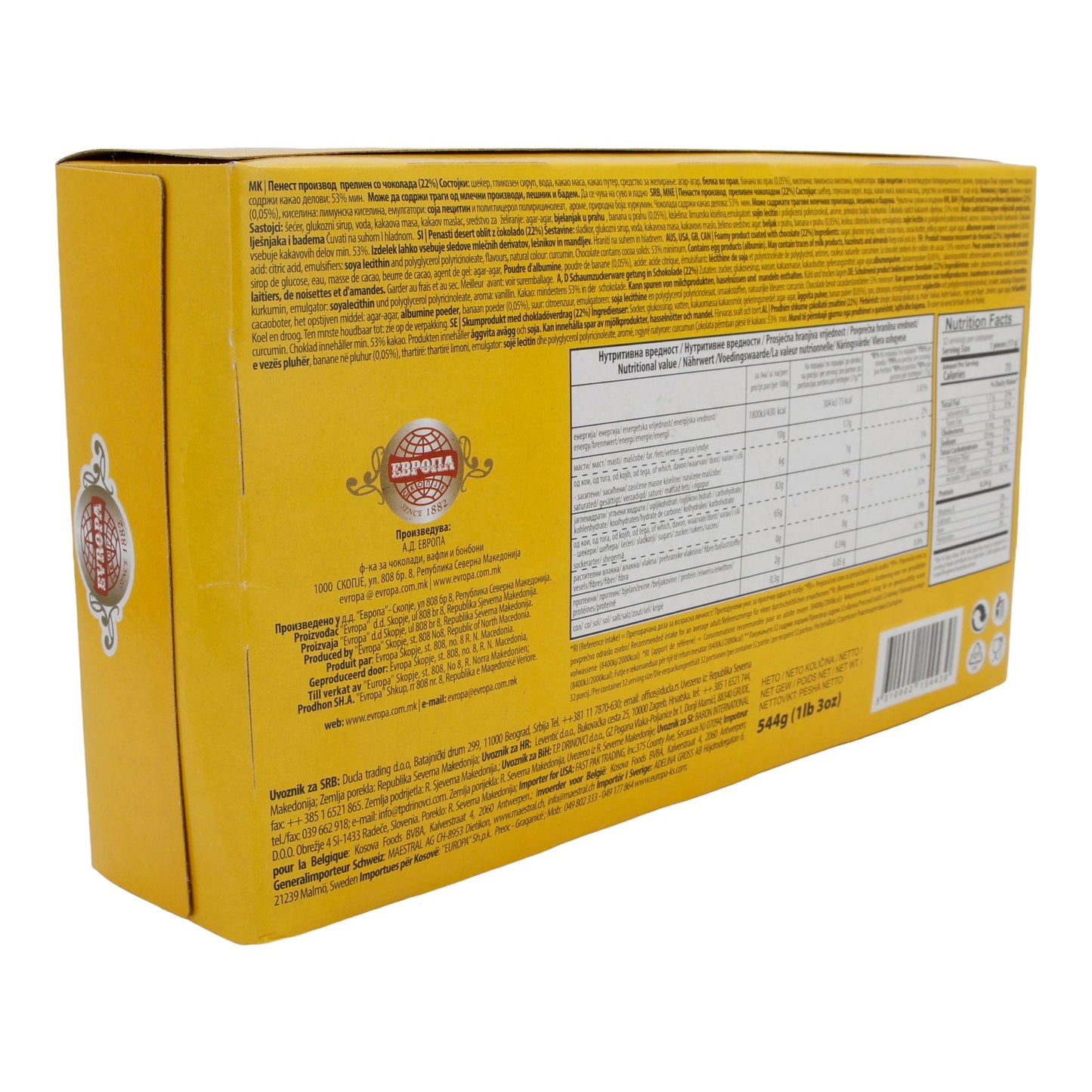 Crème de banane Evropa Krem Banana | Confiserie | au goût de banane et glaçage au chocolat | 32 pièces, 544g