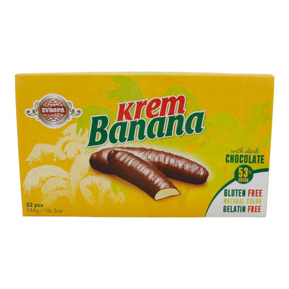 Crème de banane Evropa Krem Banana | Confiserie | au goût de banane et glaçage au chocolat | 32 pièces, 544g
