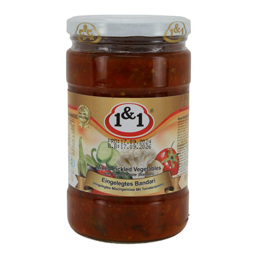 Bandari Gemüse eingelegt 1&1 | Mixed Pickled Vegetables mit Tomatenpaste | Herzhaft & würzig | 660 g (Abtropfgewicht 410 g) Espido
