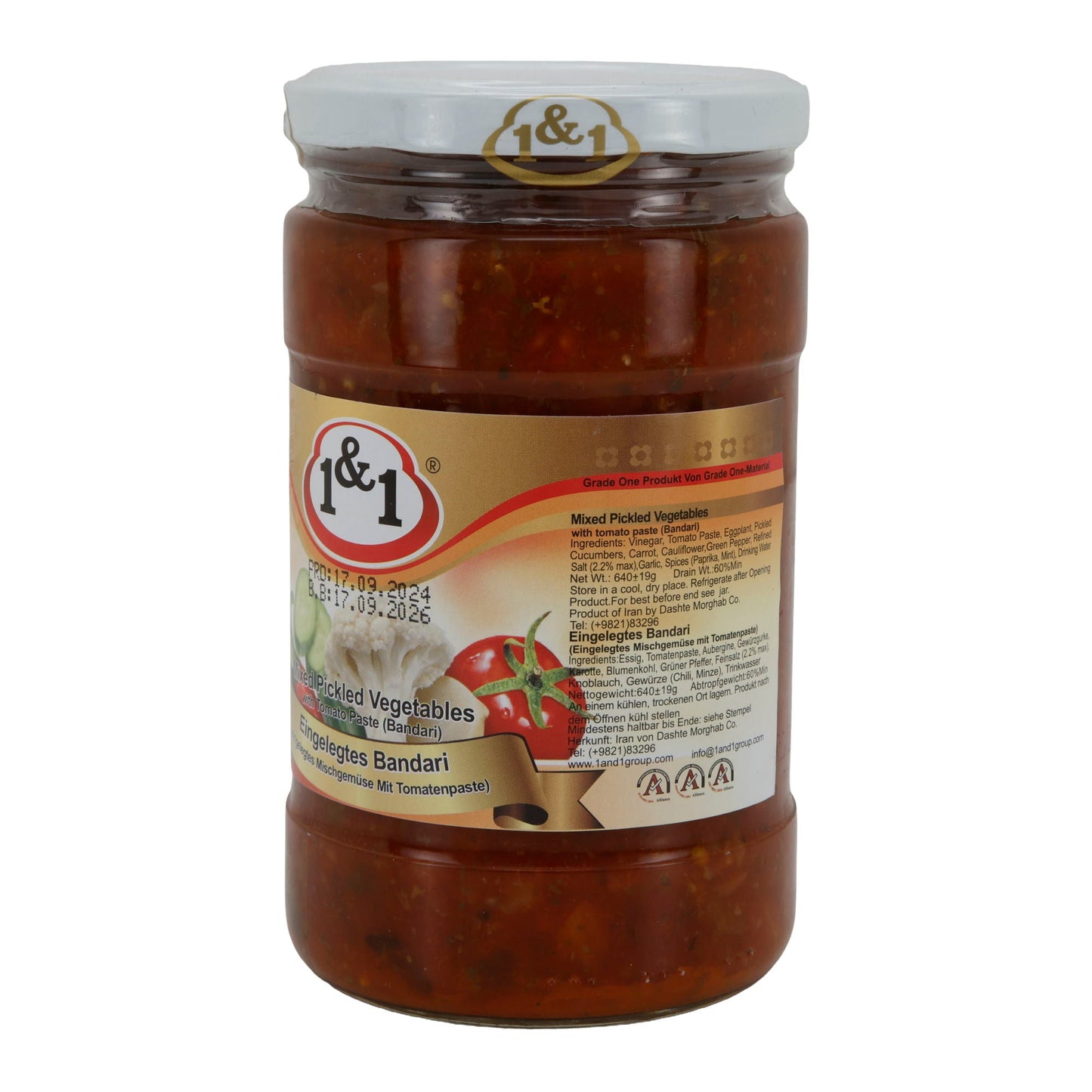 Bandari Gemüse eingelegt 1&1 | Mixed Pickled Vegetables mit Tomatenpaste | Herzhaft & würzig | 660 g (Abtropfgewicht 410 g)