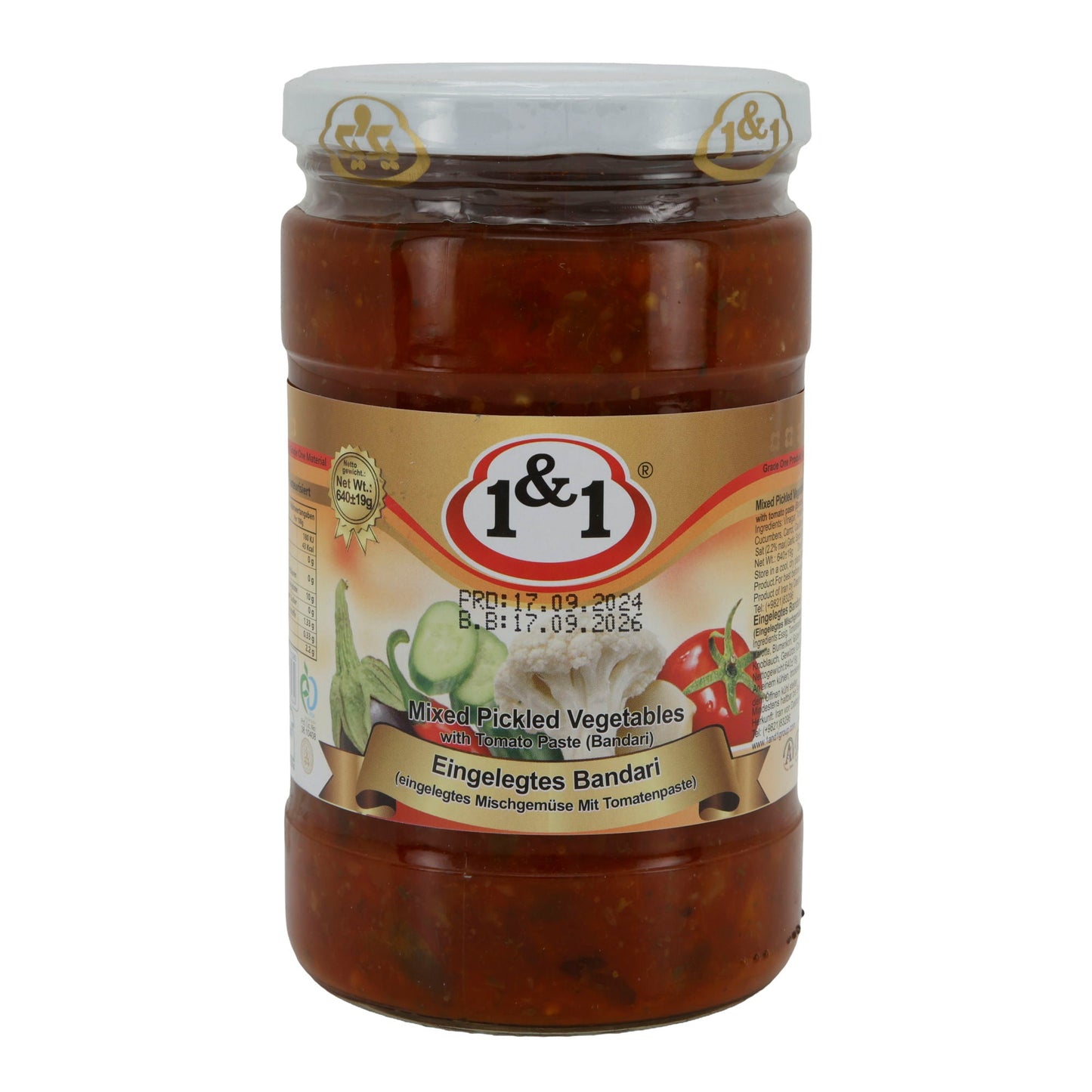 Bandari Gemüse eingelegt 1&1 | Mixed Pickled Vegetables mit Tomatenpaste | Herzhaft & würzig | 660 g (Abtropfgewicht 410 g)