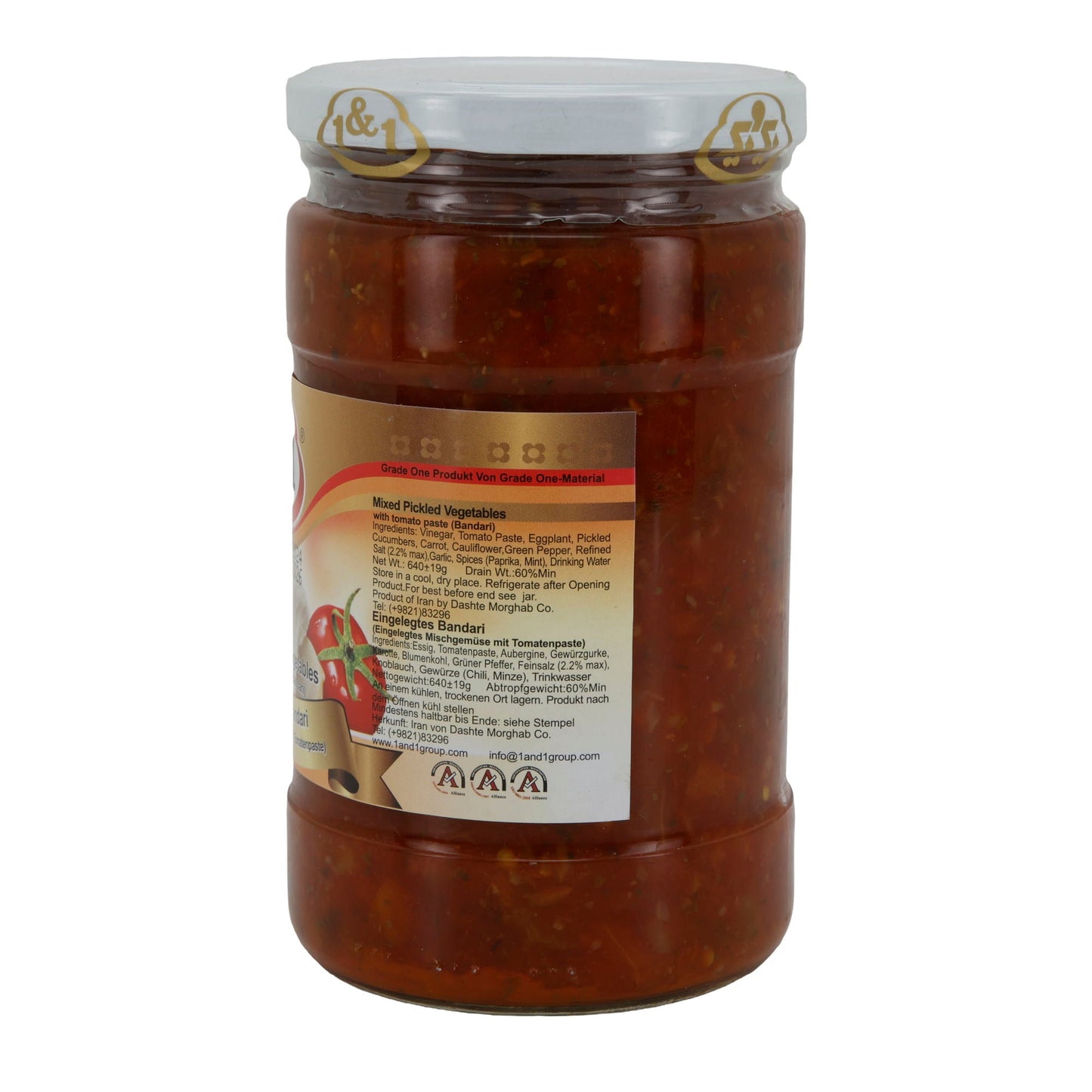 Bandari Gemüse eingelegt 1&1 | Mixed Pickled Vegetables mit Tomatenpaste | Herzhaft & würzig | 660 g (Abtropfgewicht 410 g)