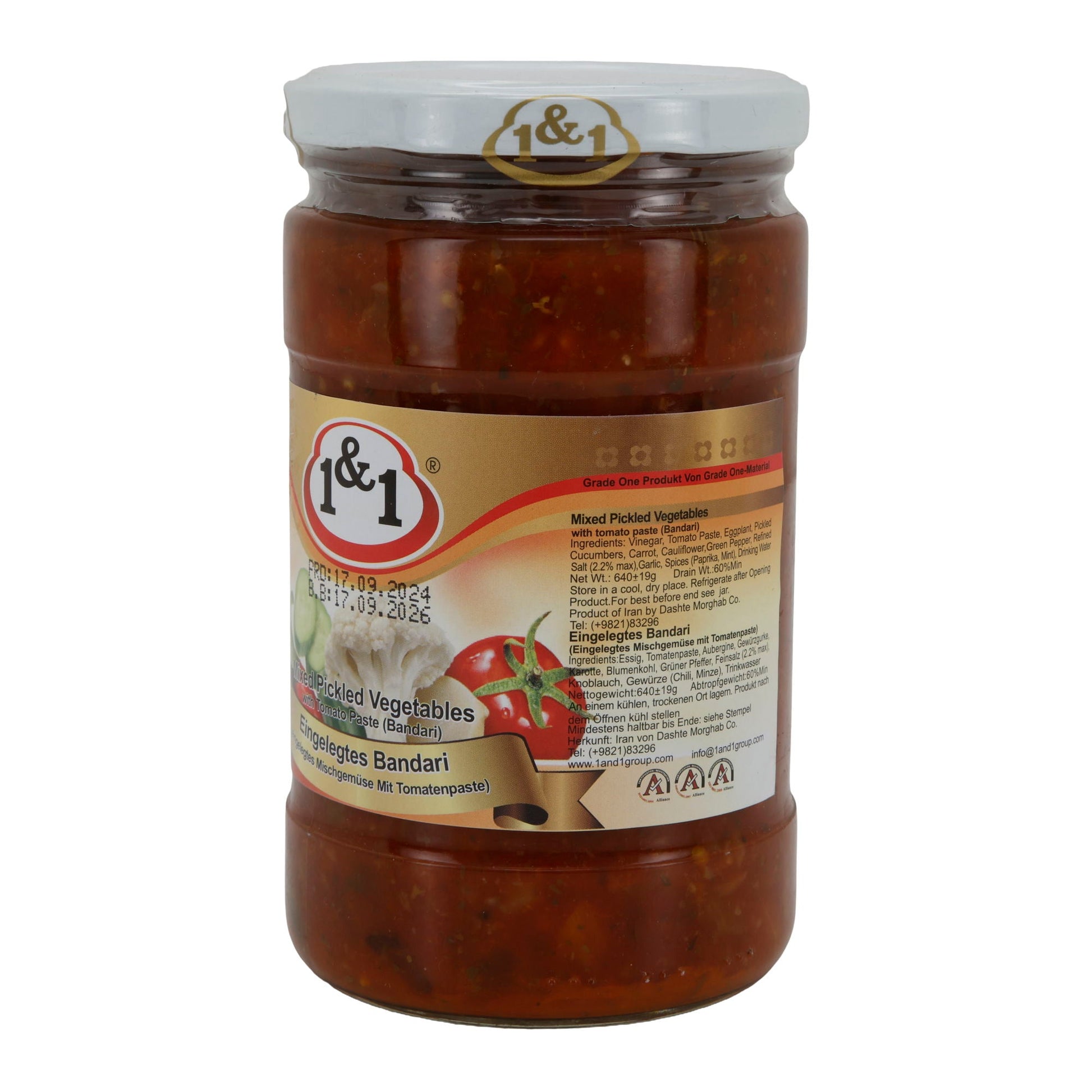 Bandari Gemüse eingelegt 1&1 | Mixed Pickled Vegetables mit Tomatenpaste | Herzhaft & würzig | 660 g (Abtropfgewicht 410 g) - Taste Your World