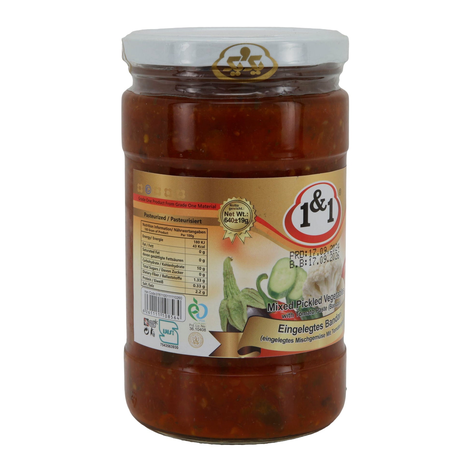Bandari Gemüse eingelegt 1&1 | Mixed Pickled Vegetables mit Tomatenpaste | Herzhaft & würzig | 660 g (Abtropfgewicht 410 g) - Taste Your World