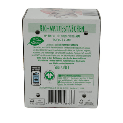 Bastoncini di cotone biologici elkos Face Bastoncini di cotone biologici | Bastoncini di cotone biologici | 300 pezzi