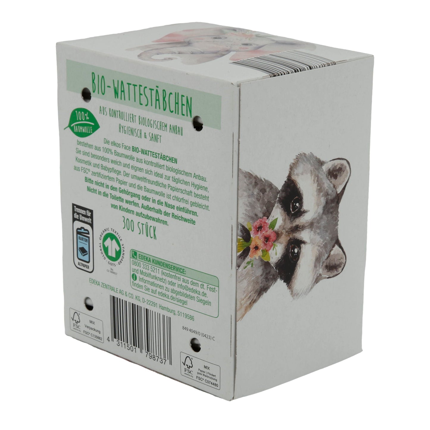 Bastoncini di cotone biologici elkos Face Bastoncini di cotone biologici | Bastoncini di cotone biologici | 300 pezzi