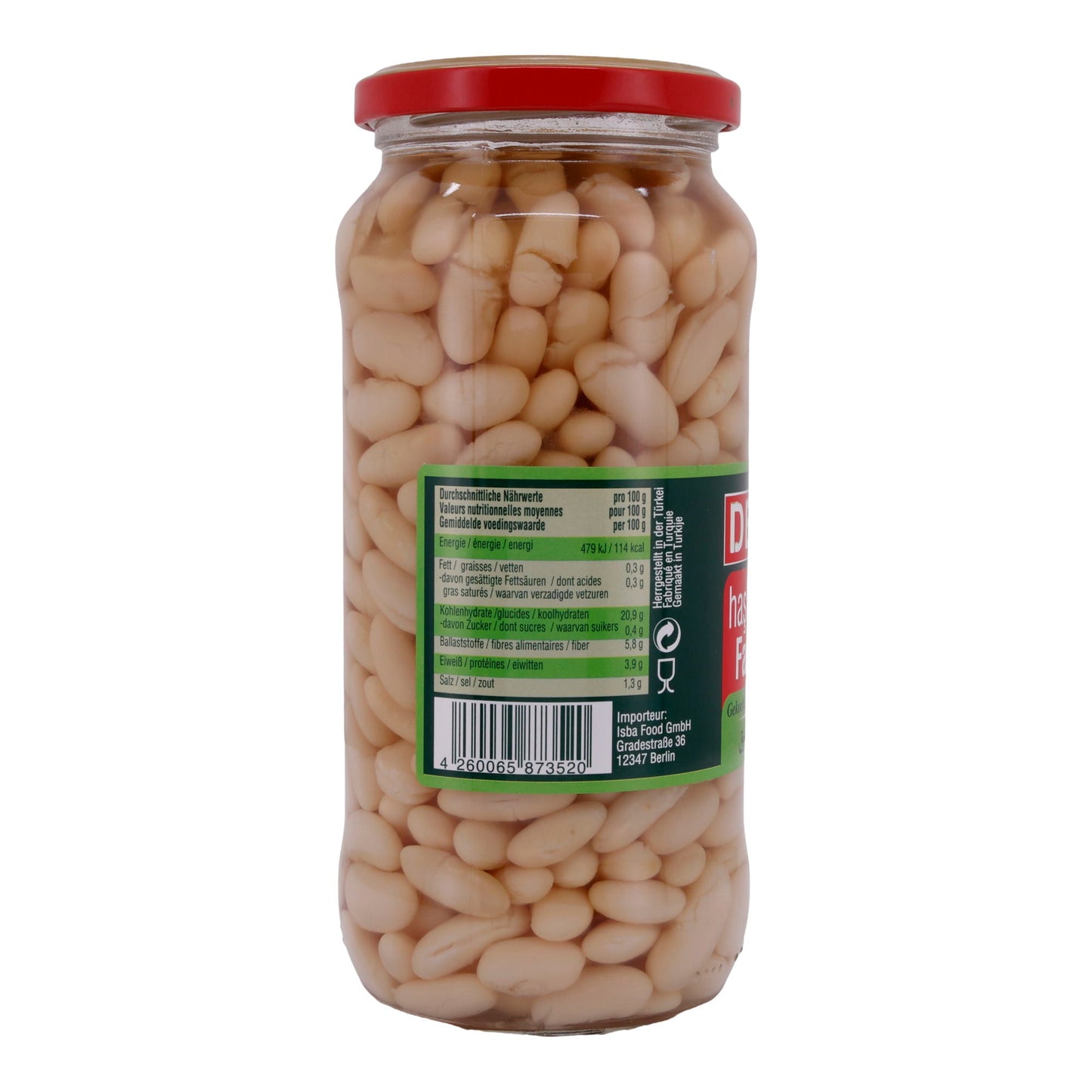 Bohnen Dere | Haricots blancs cuits en saumure | Poids net égoutté 400 g | 580 g