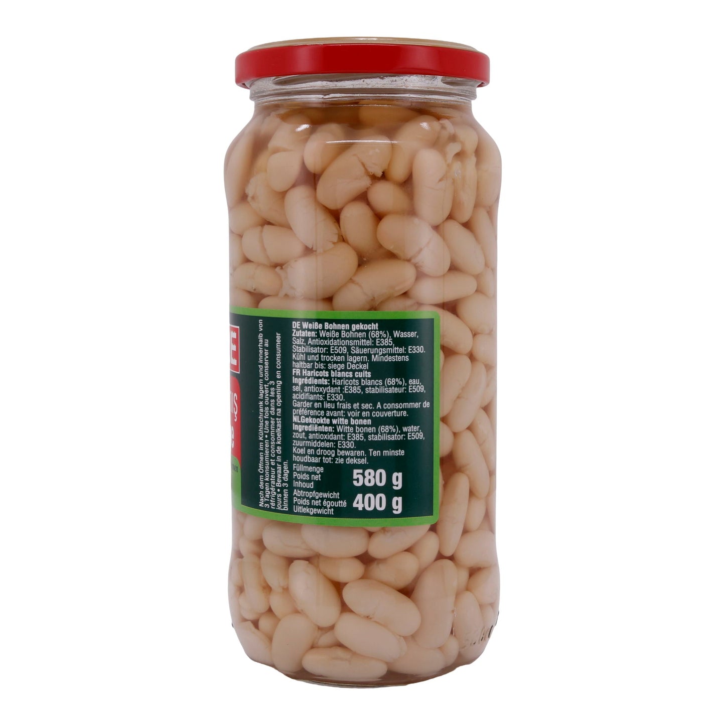 Bohnen Dere | Haricots blancs cuits en saumure | Poids net égoutté 400 g | 580 g