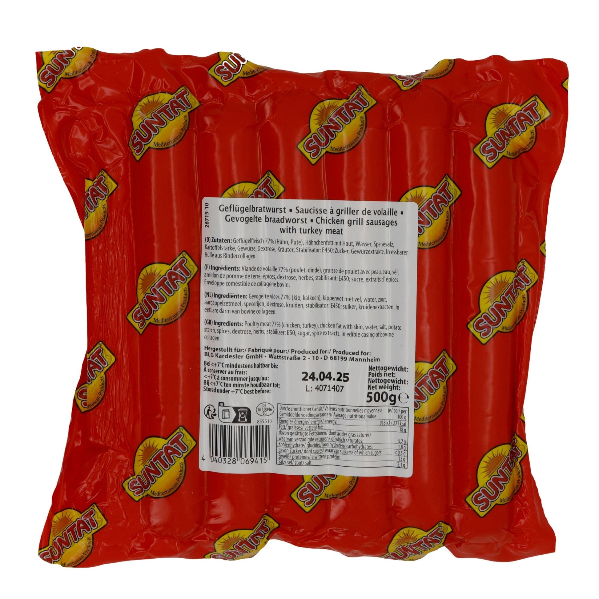 Bratwurst Suntat | Izgara Sosis | Halal Geflügel, Grill & Pfanne | 500 g SUNTAT