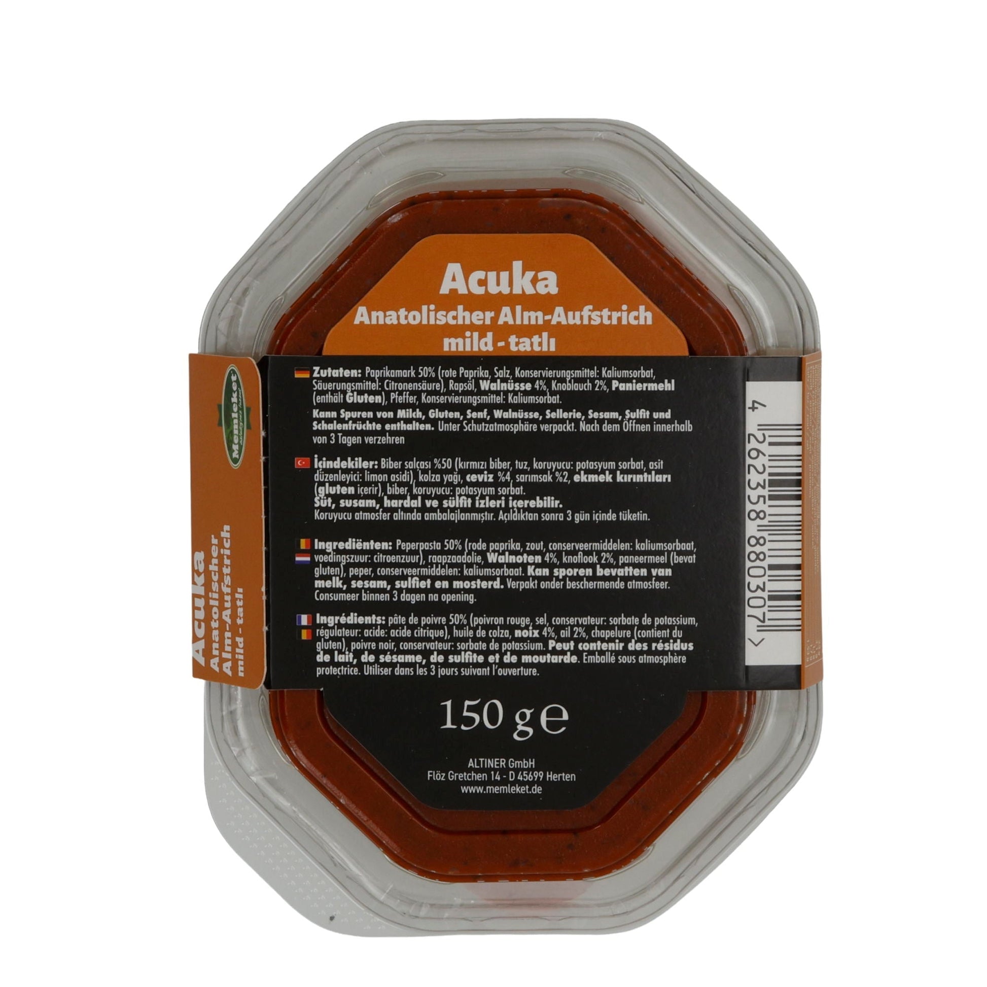 Brotaufstrich Memleket Acuka Anatolischer Alm-Aufstrich | Brotaufstrich | Mild, würzig mit Walnüssen | 150 g MEMLEKET