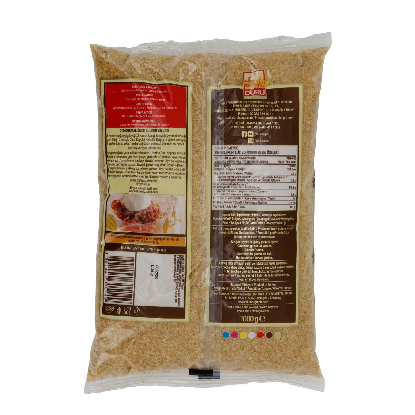 Bulgur DURU | Bulgur Integrale per Polpette | 1000 g