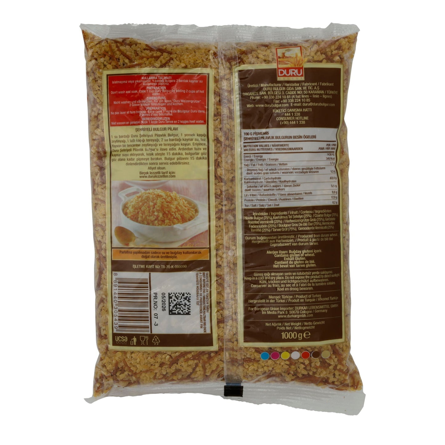 Bulgur Duru Şehriyeli Pilavlık | Aromatisch | Grob mit Fadennudeln | 1 kg DURU