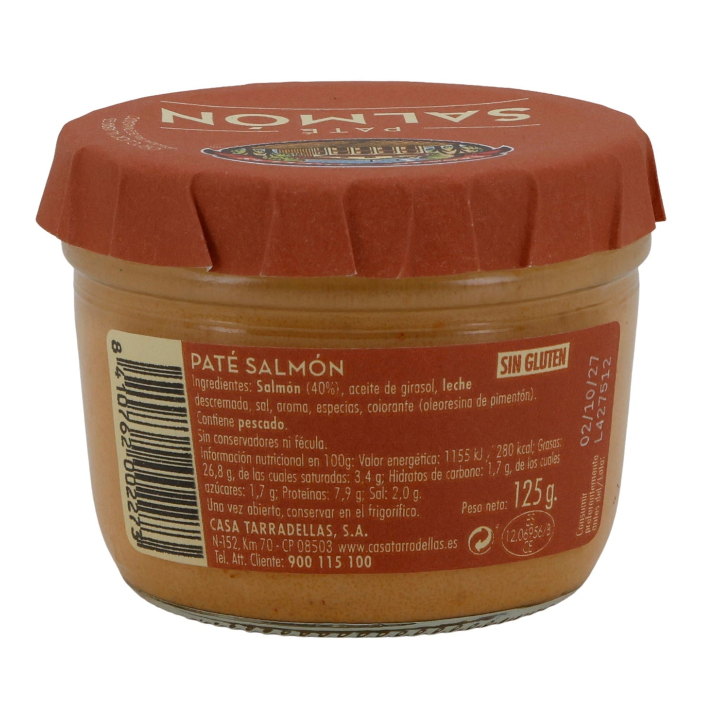 Casa Tarradellas Lachs Pastete | Paté de Salmón | Brotaufstrich | 125 g Glas | Glutenfrei & ohne Konservierungsstoffe Silca