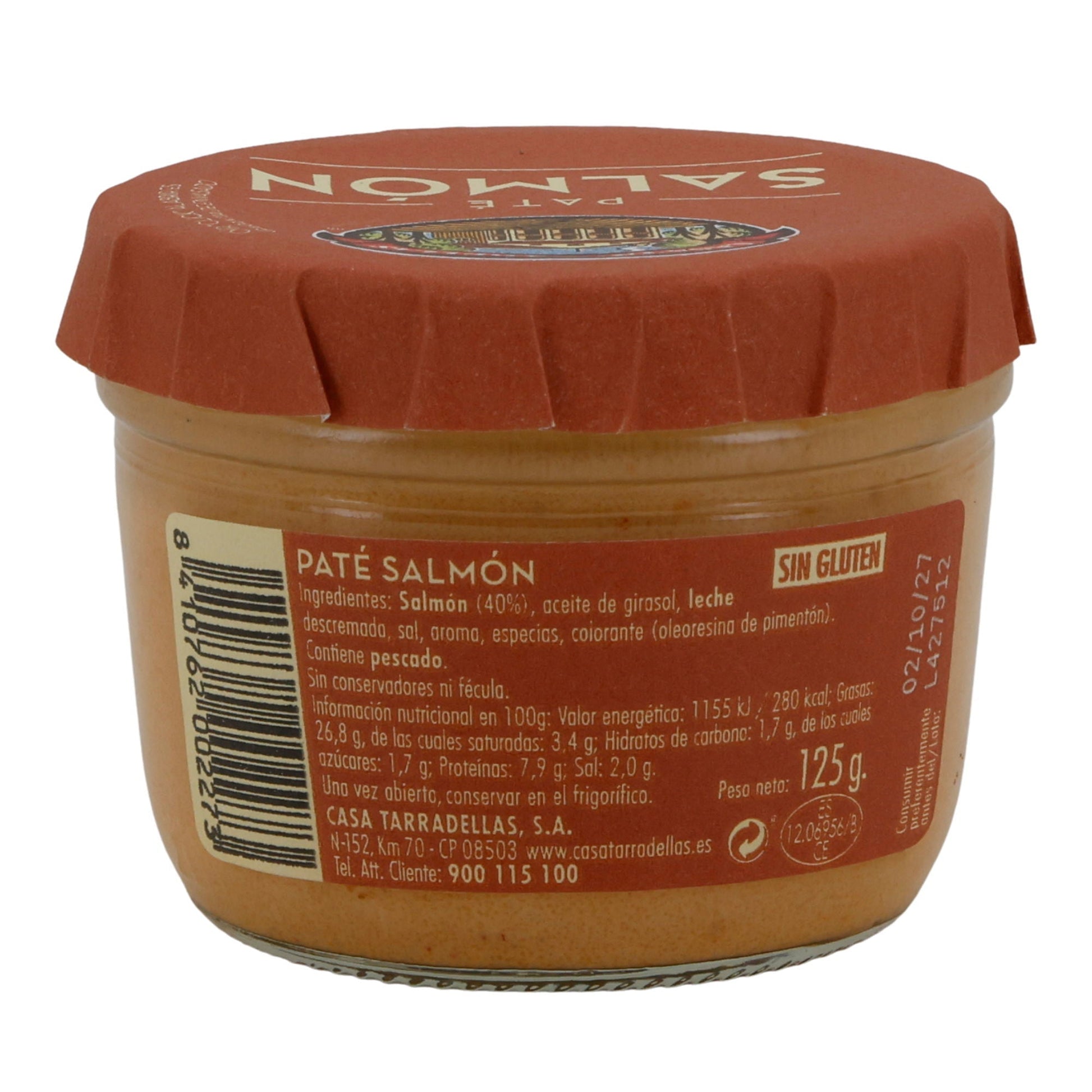 Casa Tarradellas Lachs Pastete | Paté de Salmón | Brotaufstrich | 125 g Glas | Glutenfrei & ohne Konservierungsstoffe Silca