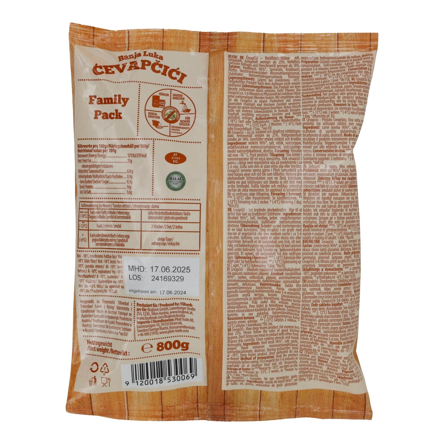 Ćevapčići Family Pack Brajlović | Halal Rindfleischröllchen | Tiefgefroren | 800 g