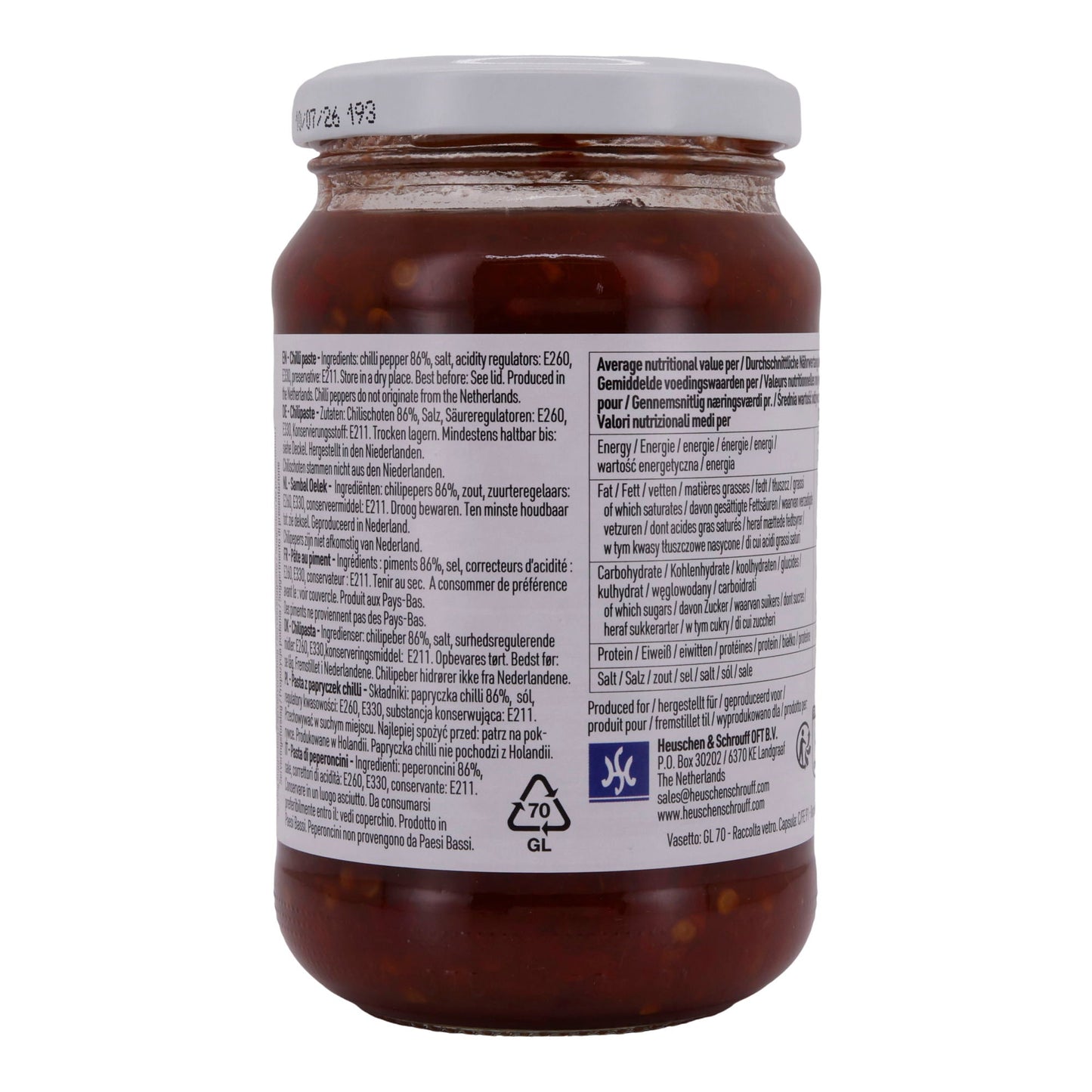 Chilipaste Sambal Oelek | Pasta di peperoncino tradizionale | Versatile | 370 g