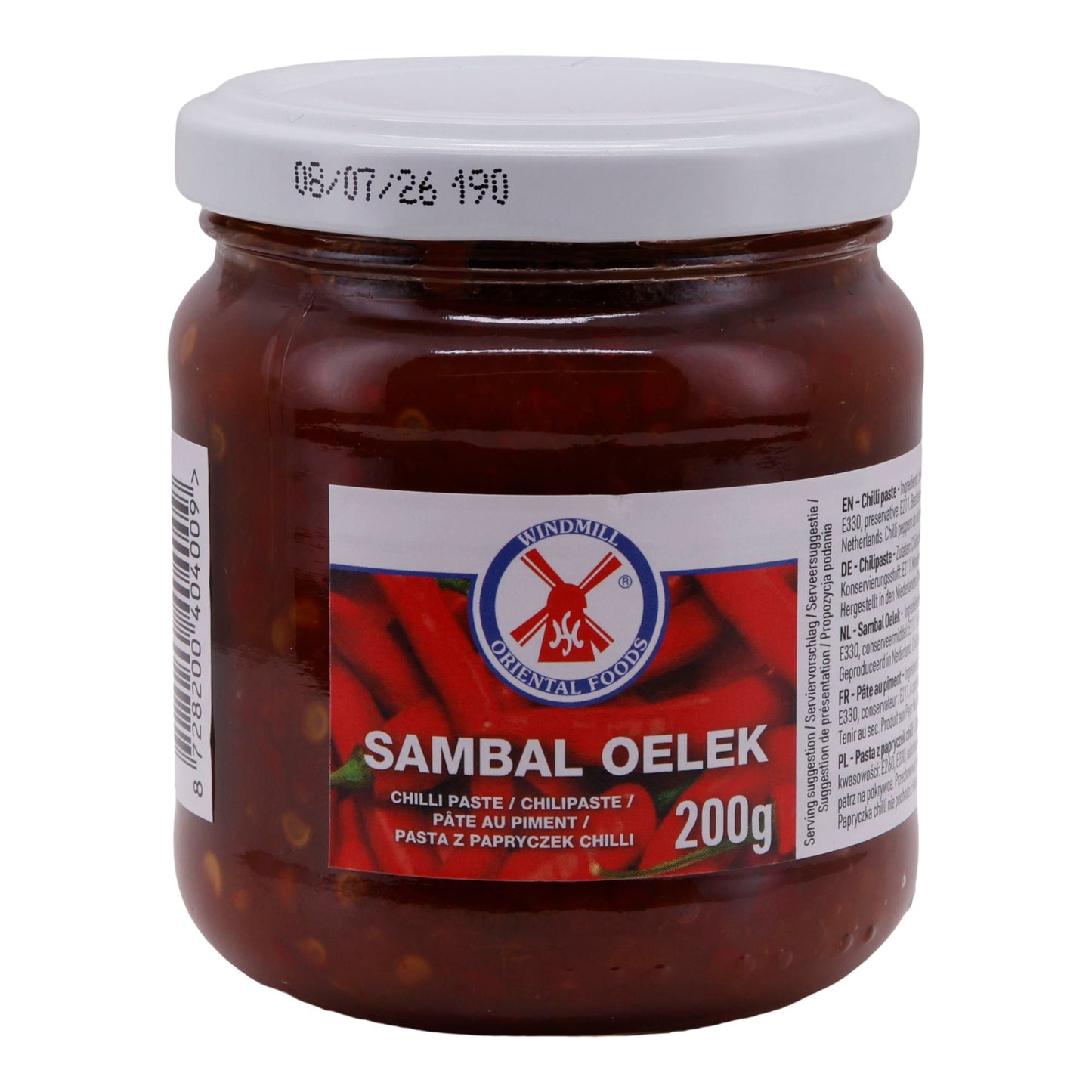 Chilipasta Windmolen | Sambal Oelek | Pittig | 200 g Glas