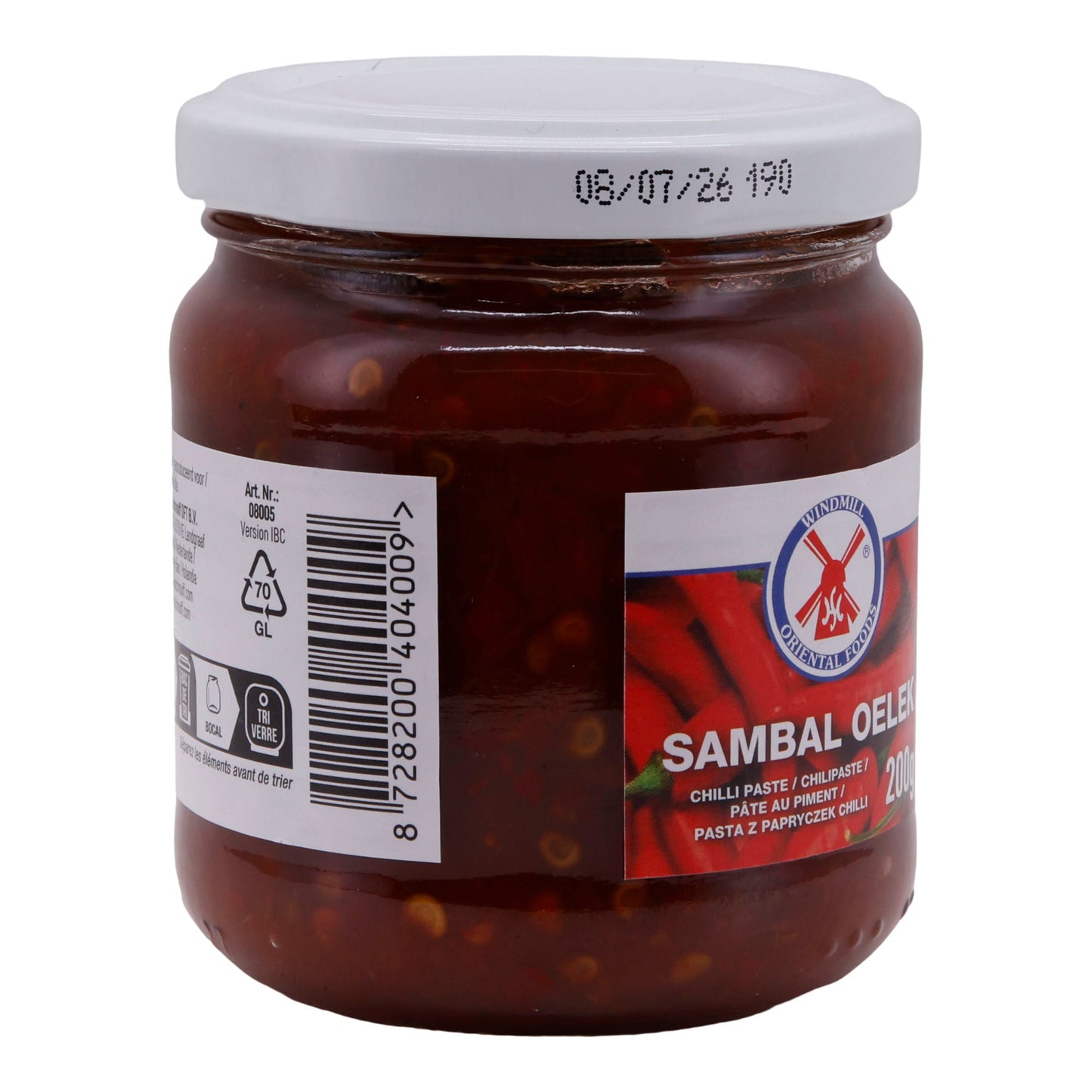 Chilipasta Windmolen | Sambal Oelek | Pittig | 200 g Glas