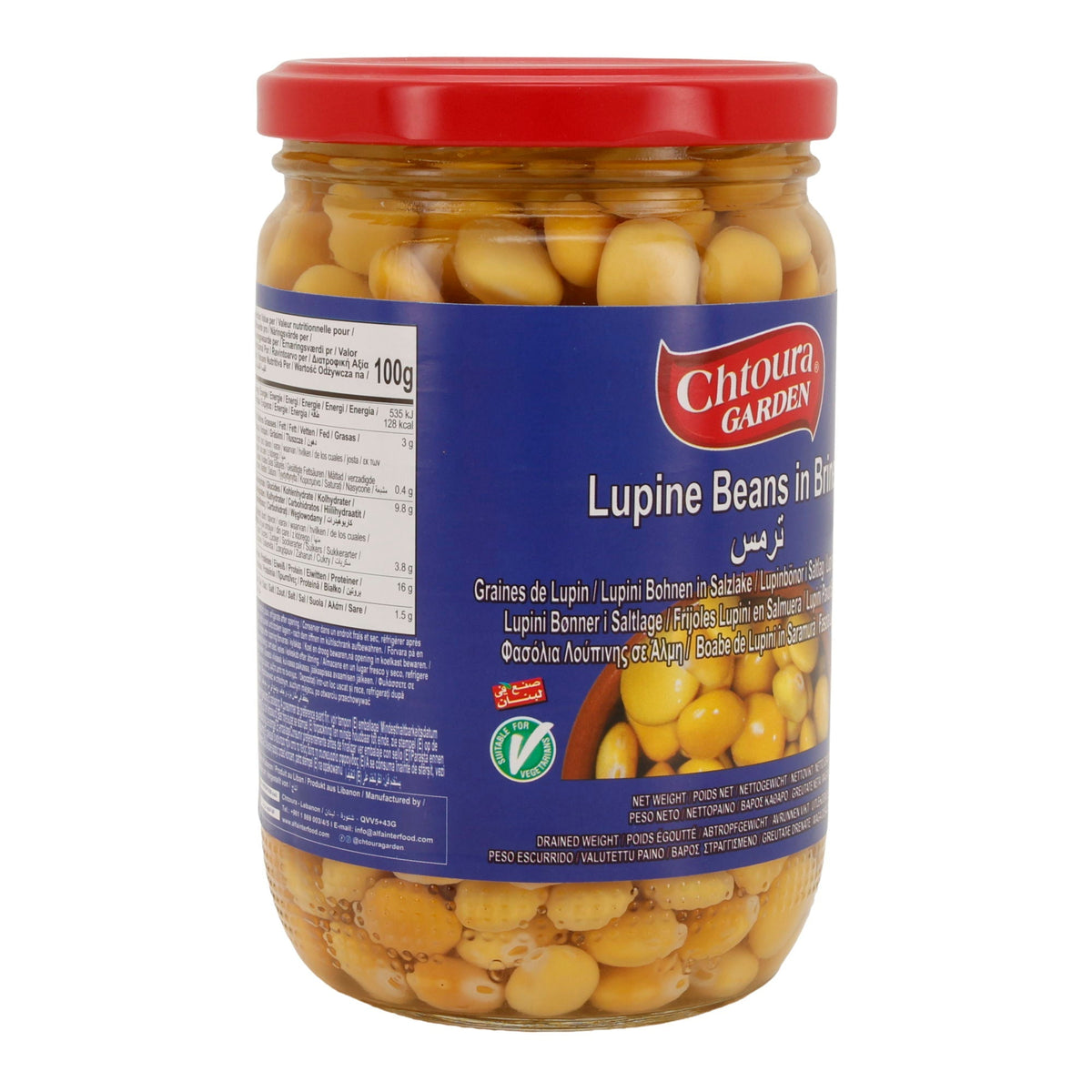 Chtaura Garden | Lupinenbohnen in Salzlake | verzehrfertig & fermentiert | 665 g (Abtropfgewicht: 410 g)