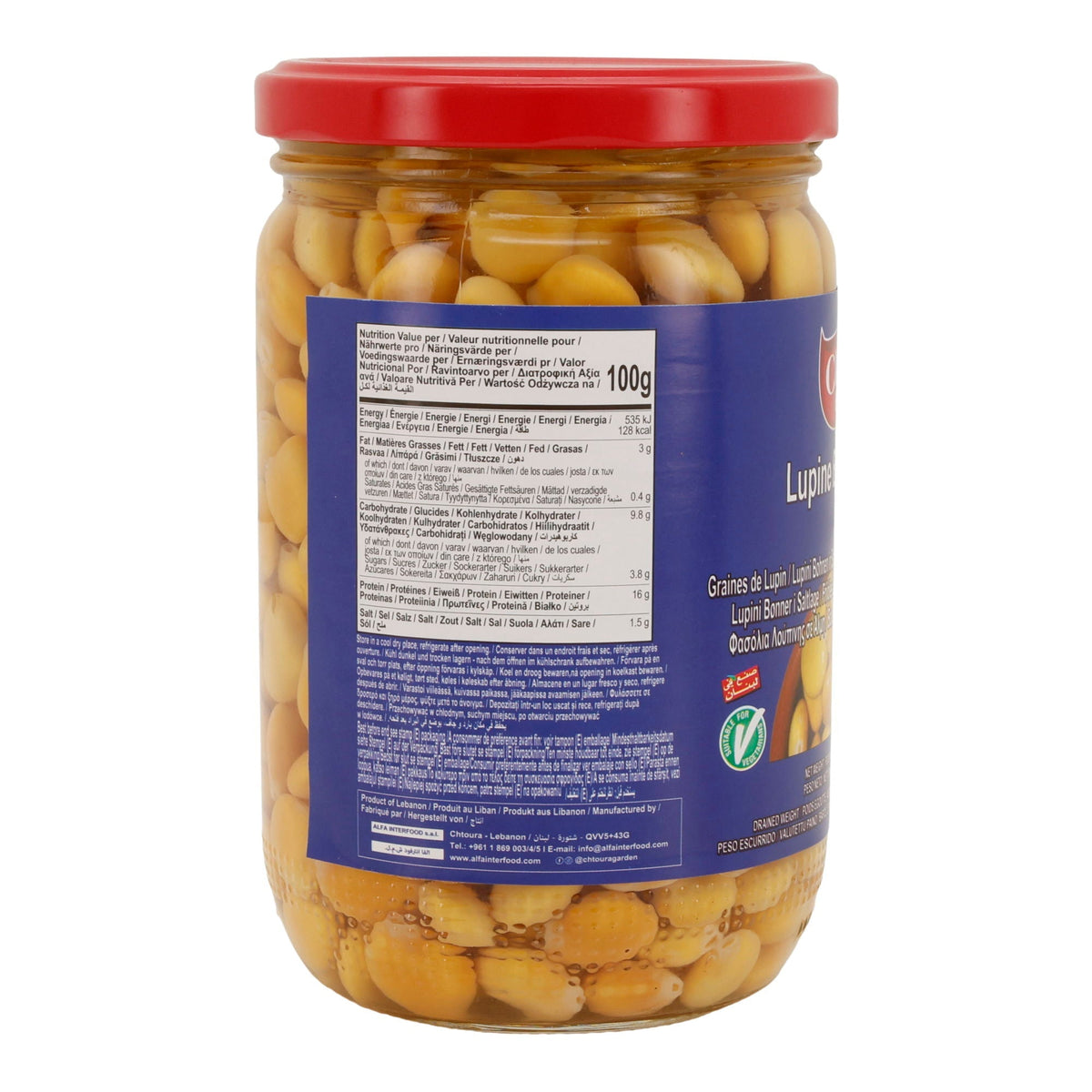Chtaura Garden | Lupinenbohnen in Salzlake | verzehrfertig & fermentiert | 665 g (Abtropfgewicht: 410 g) CHTOURA