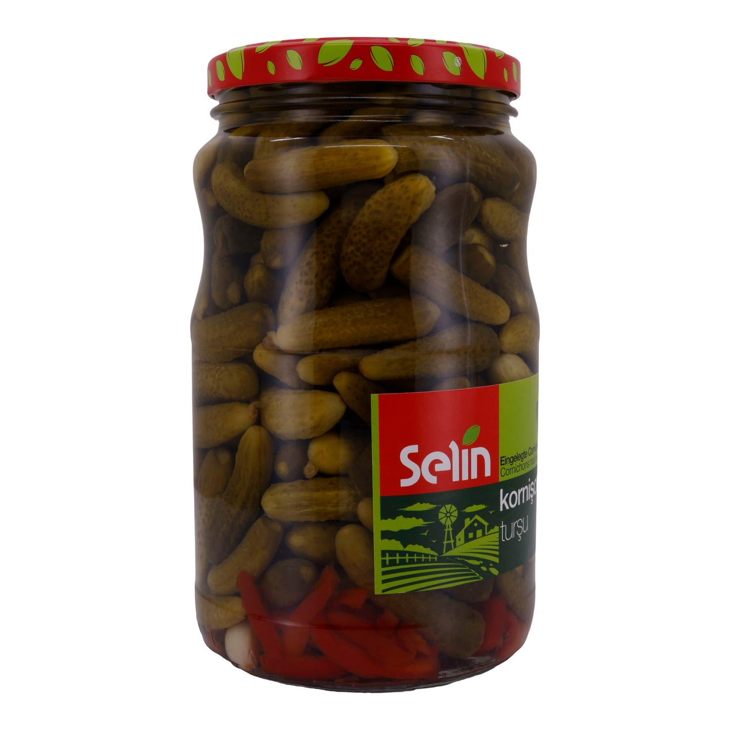Cornichons Selin | Groenten | Gemarineerde augurken met paprika & knoflook | 1600g
