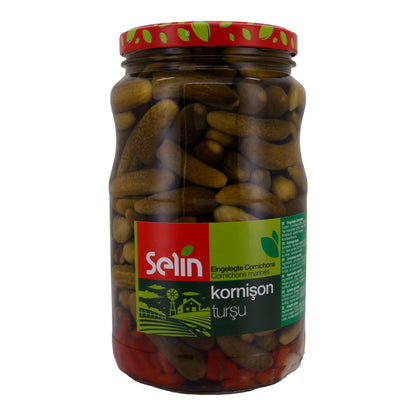 Cornichons Selin | Groenten | Gemarineerde augurken met paprika & knoflook | 1600g