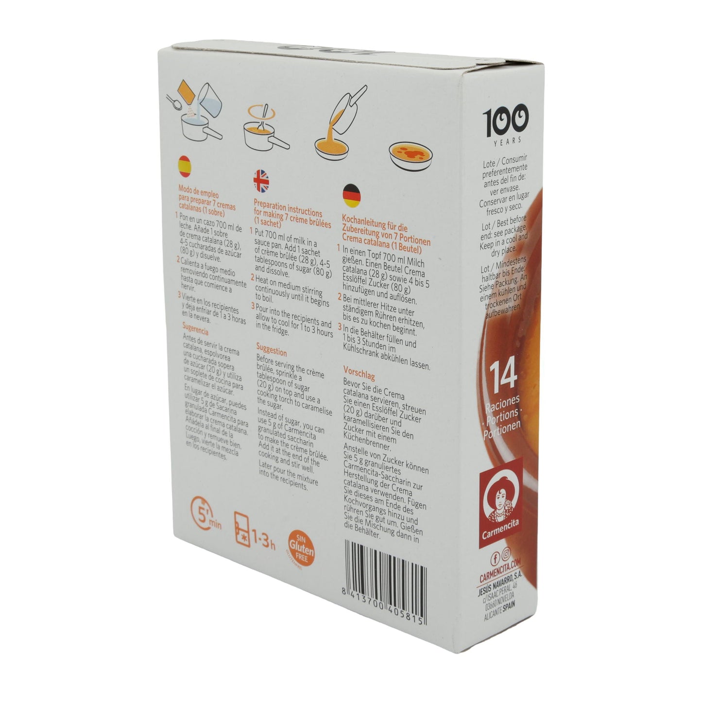 Creme brulée Carmencita | Crema Catalana Tozu | Katalan Kreması, glutensiz, 14 Porsiyon (56 g)