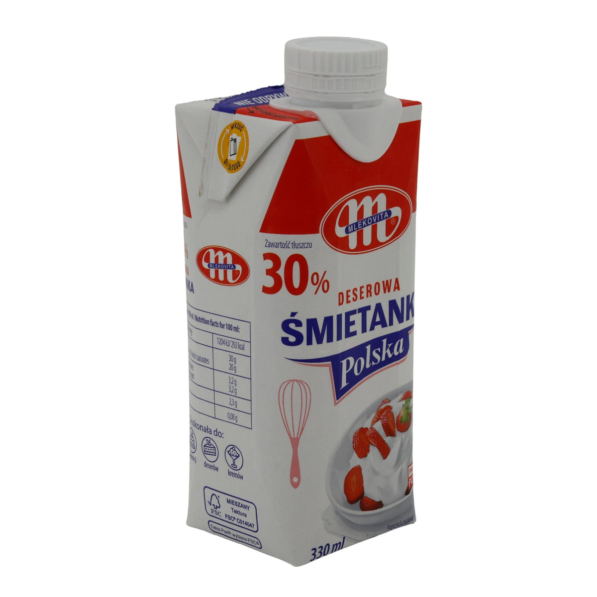 Dessert-Sahne Mlekovita | Sahne | 30 %, Polnische Sahne für süße Kreationen | 330 ml