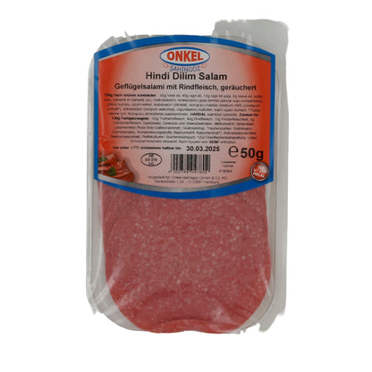 Dilim Salam Onkel Sahingöz | Halal-geprüfte | Geräucherte Geflügelsalami | 50 g ONKEL SAHINGÖZ