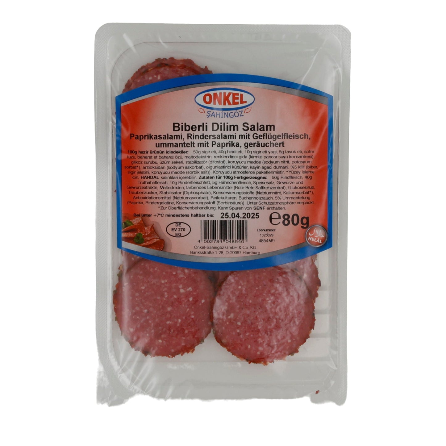 Dilim Salam Onkel Sahingöz | Halal-Paprikasalami | Mit Rind & Geflügel | 80 g ONKEL SAHINGÖZ