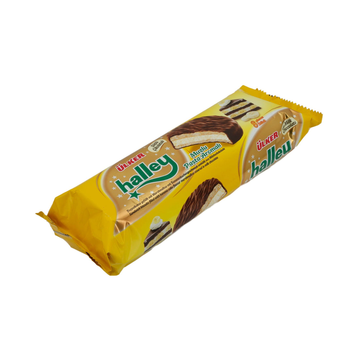Doppelkekse Ülker | Kekse | Halley Muzlu, Mit Marshmallow-Bananenfüllung & Milchschokolade, 8 Stück 240g UELKER