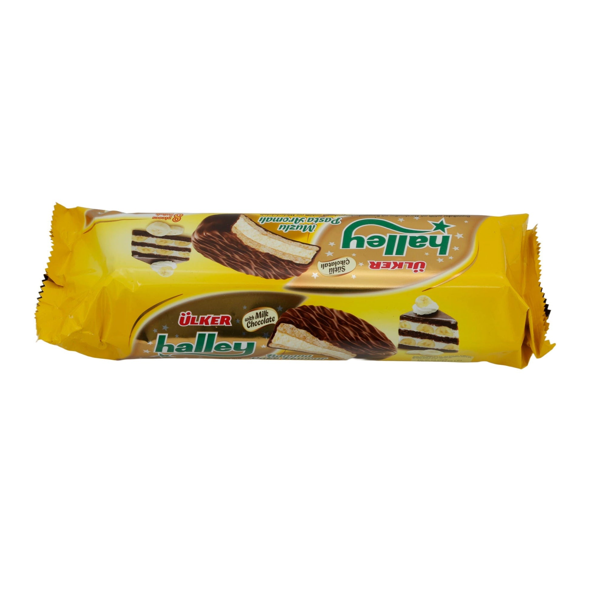 Doppelkekse Ülker | Kekse | Halley Muzlu, Mit Marshmallow-Bananenfüllung & Milchschokolade, 8 Stück 240g UELKER